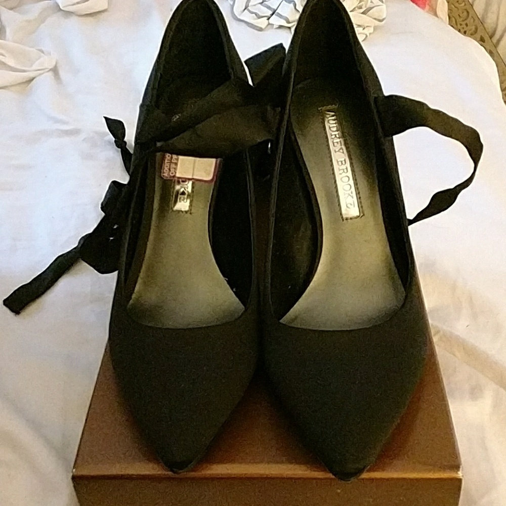 Black satin lace up heels